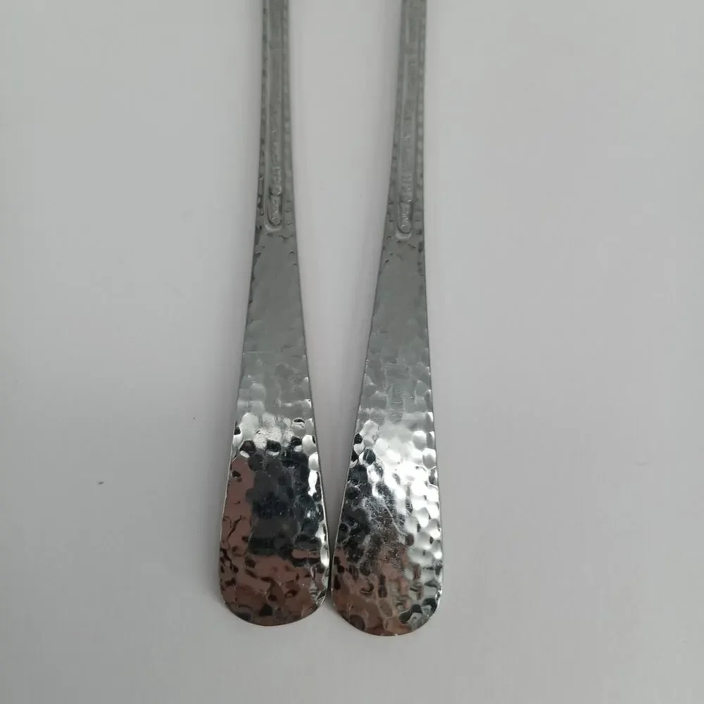 2X LH Tsp Reed and Barton OLDE ENGLISH HAMMERED Stainless Long Tea Malt Spoons